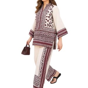 Modestouze Attires Cord Set for Women Cotton Stylish Poly Rayon - Turkish Co Ord Set for Women Stylish Mandarin Neck Floral Print Western Co Order Sets, Wear as Office Coat, Travel Coord, Cot